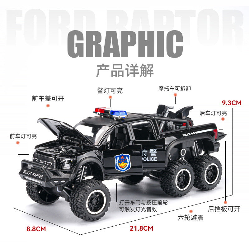 1:24 Ford Raptor Police Car Alloy Pull Back With Sound And Light City Special Vehicle Chenghai Wholesale Dropshipping
