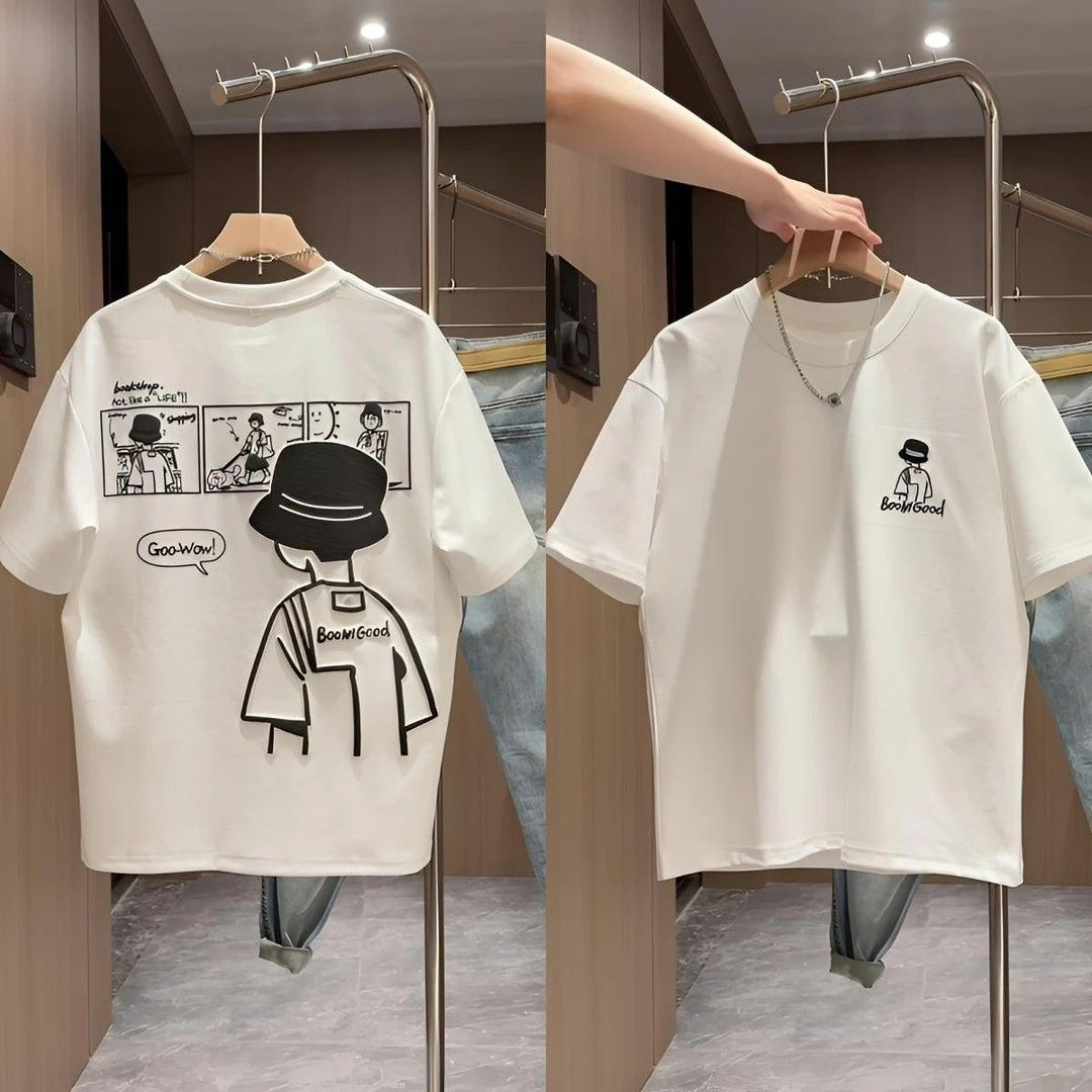 2025 New Summer Casual Men&#039;s Short-Sleeved T-Shirt, Fashionable And Versatile Cartoon Printed Half-Sleeved Bottoming Shirt, Simple And Trendy