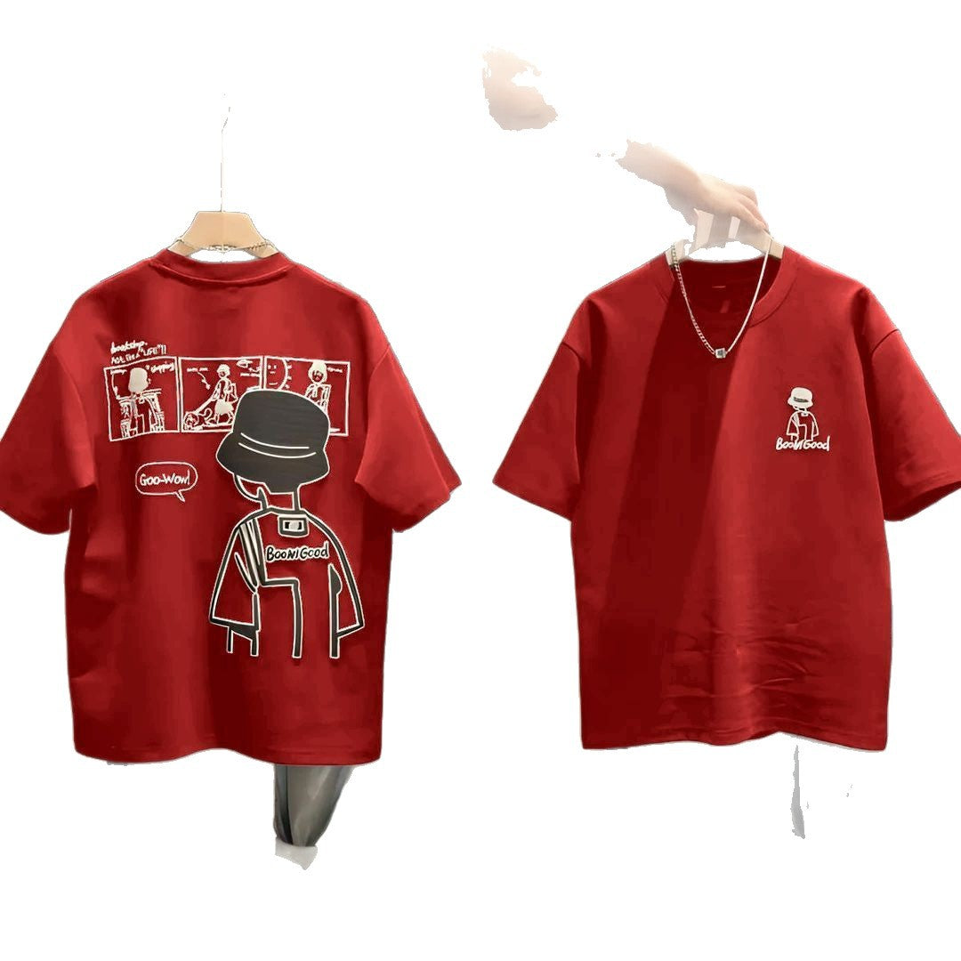 2025 New Summer Casual Men&#039;s Short-Sleeved T-Shirt, Fashionable And Versatile Cartoon Printed Half-Sleeved Bottoming Shirt, Simple And Trendy