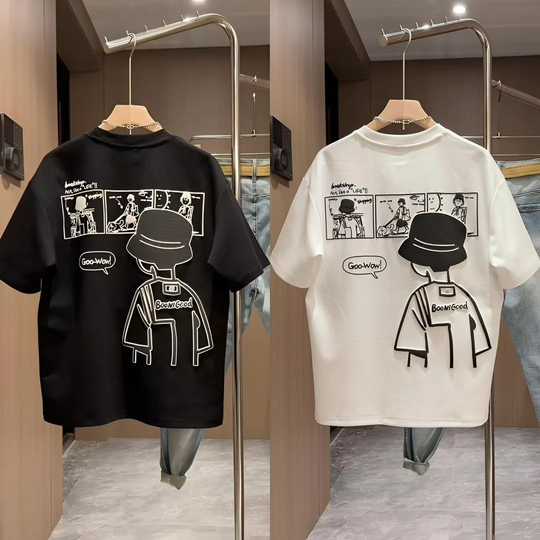 2025 New Summer Casual Men&#039;s Short-Sleeved T-Shirt, Fashionable And Versatile Cartoon Printed Half-Sleeved Bottoming Shirt, Simple And Trendy